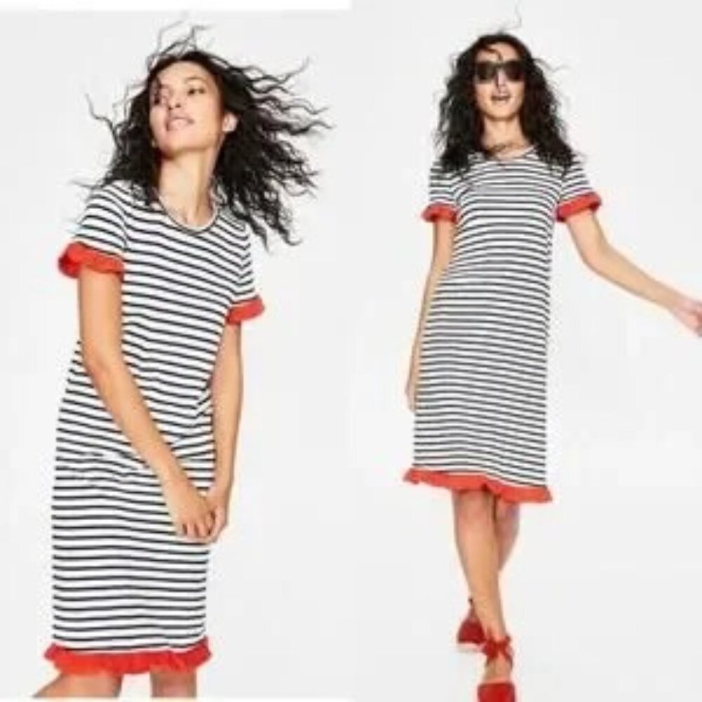 Boden Emily Jersey Dress – Striped with Ruffle Sleeves – Size M (Measured)